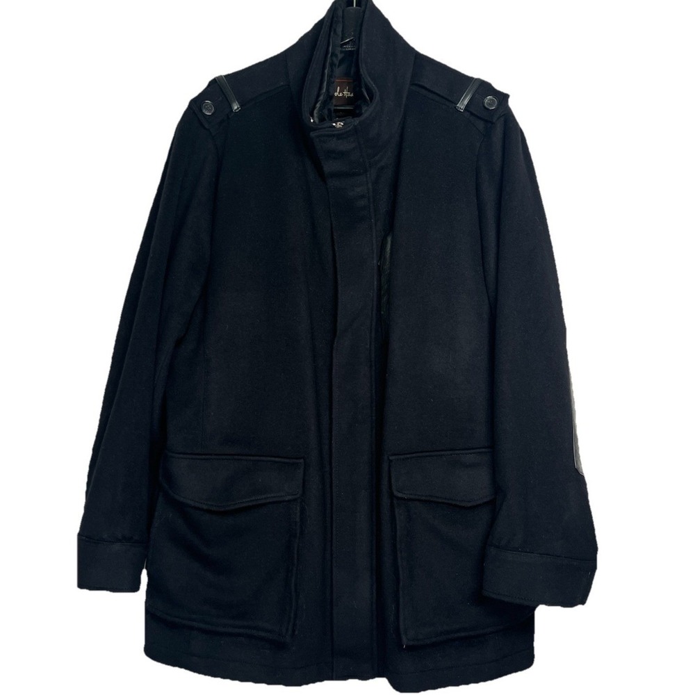 Cole Haan Mens Black Wool Cashmere Field Coat Large Zip Button‎
